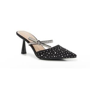 Kelly & Katie Pedro Black Rhinestone Women's Heels Size 6.5M Glam Party Mules